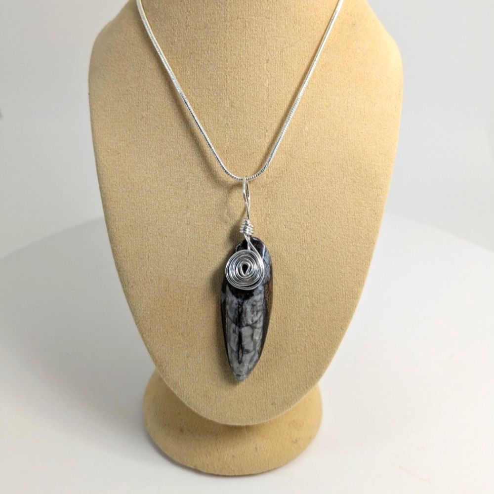 Natural Orthoceras Necklace, Fossil Squid, Gemstone Jewelry, Gift Idea, Wirewrap